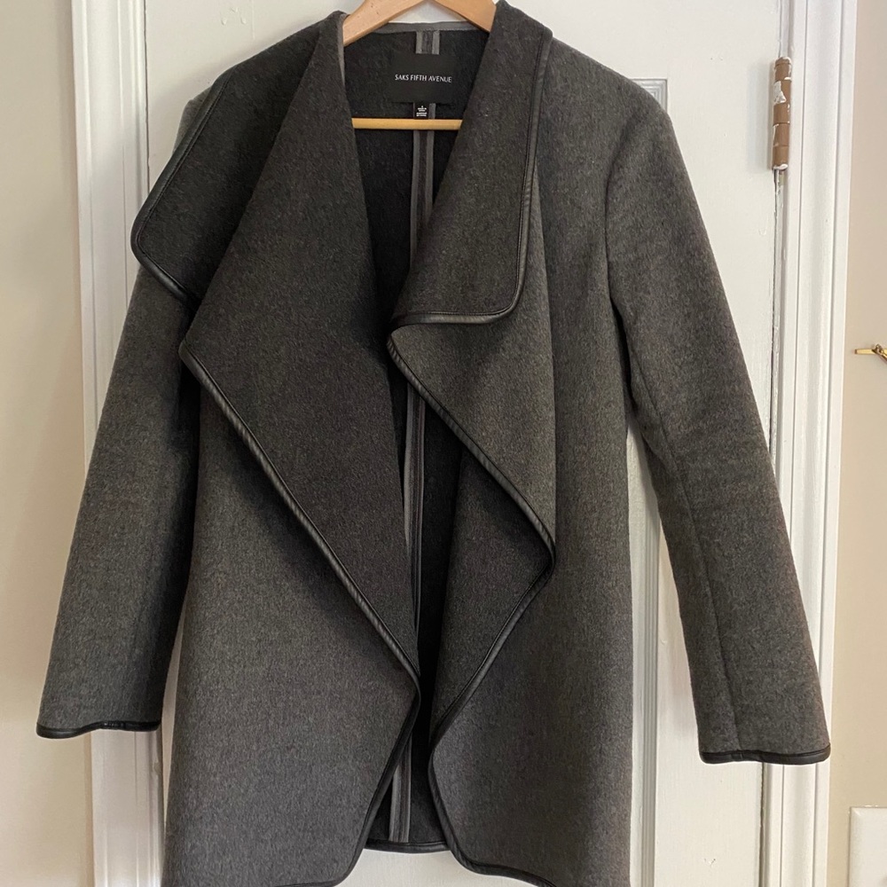 Saks Fifth Avenue Black Label Dark Gray Draped Wool Blend Coat